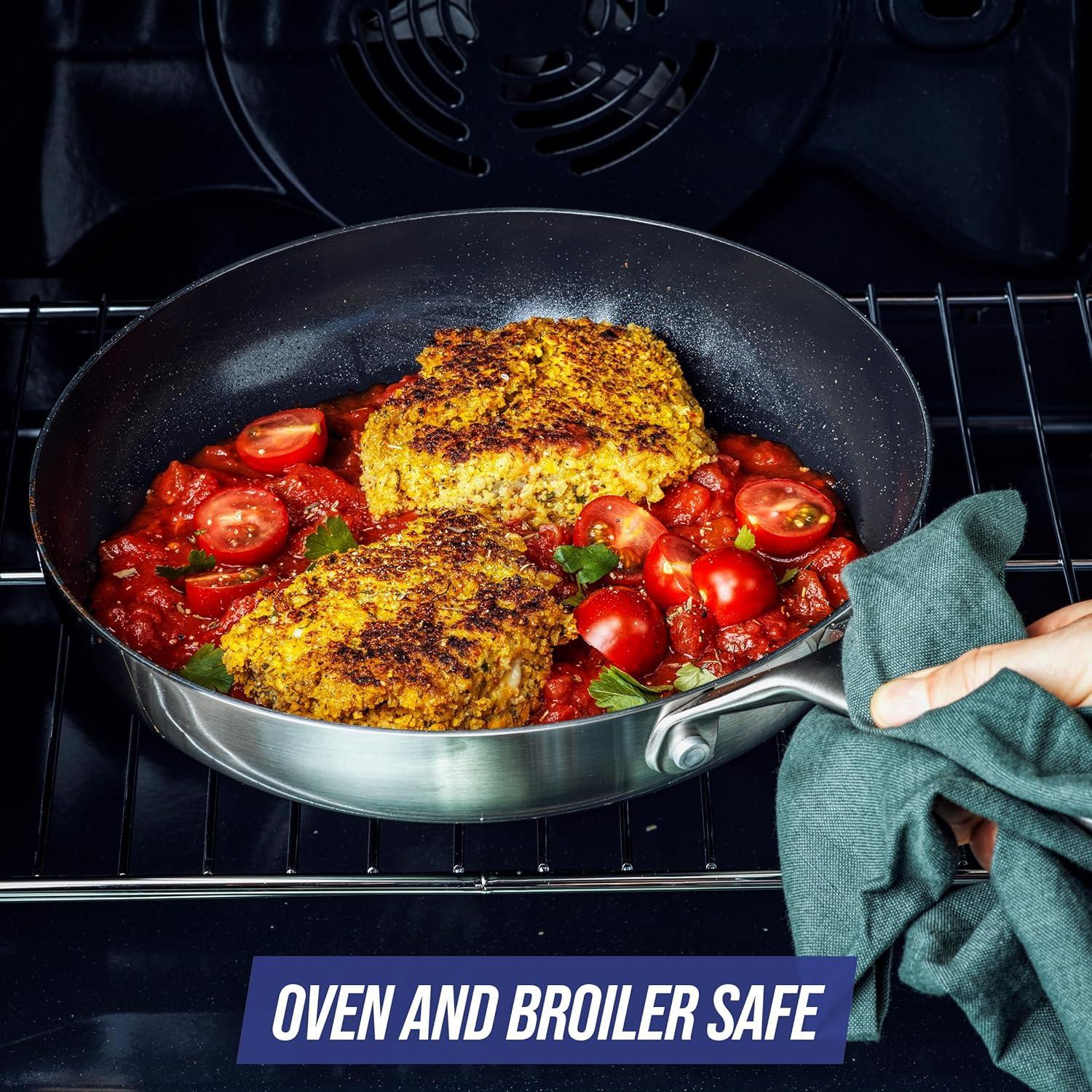 imageBlue Diamond Cookware TriPly Stainless Steel Ceramic Nonstick 95 Frying Pan Skillet PFASFree Multi Clad Induction Dishwasher Safe Oven Safe Silver95 and 11 Frying Pan Skillet Set