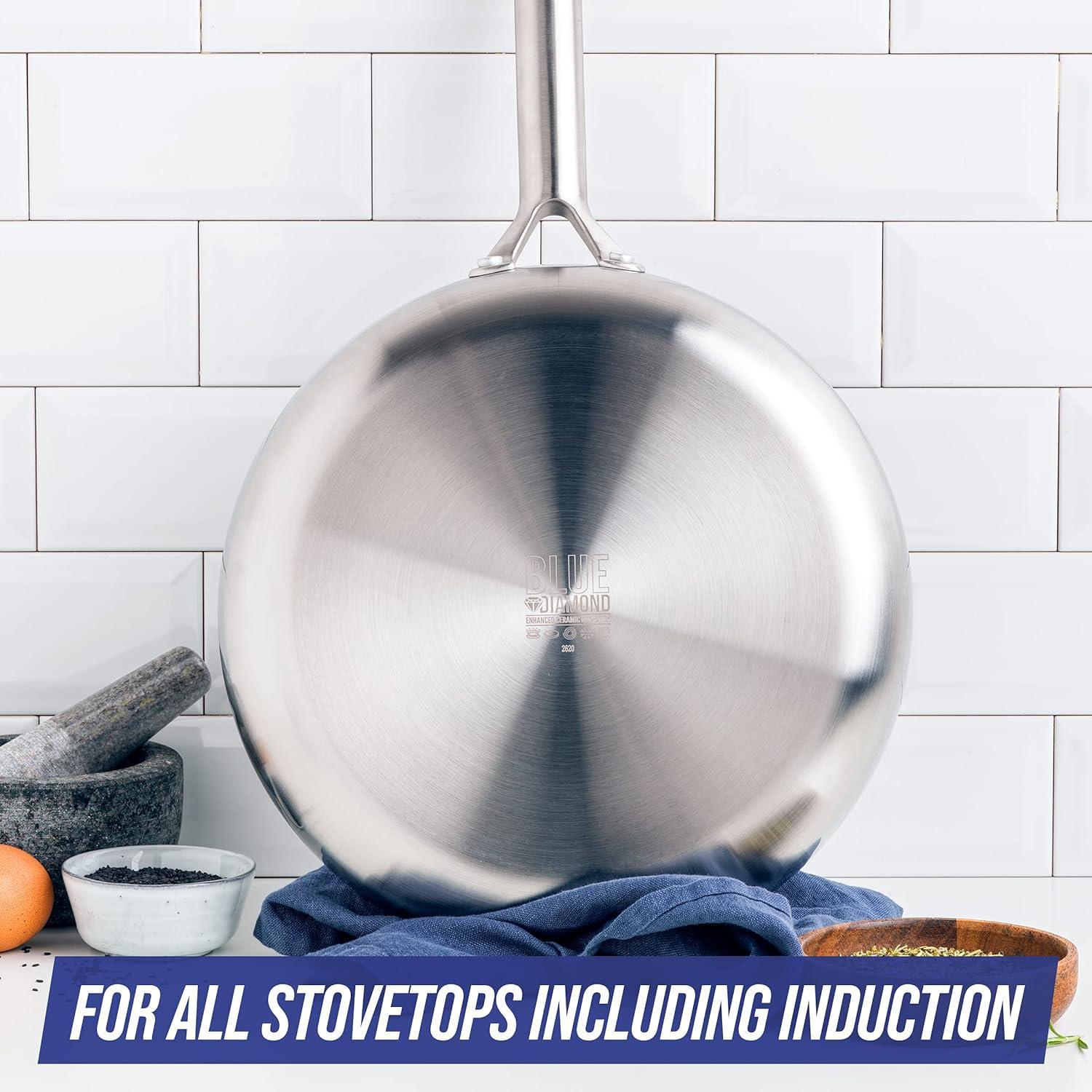 imageBlue Diamond TriPly Stainless Steel 95 amp 11 Frying Pan Skillet Set Healthy Ceramic Nonstick PFASFree Multi Clad Induction Dishwasher amp Oven Safe Versatile Kitchen Essential8 Frying Pan Skillet
