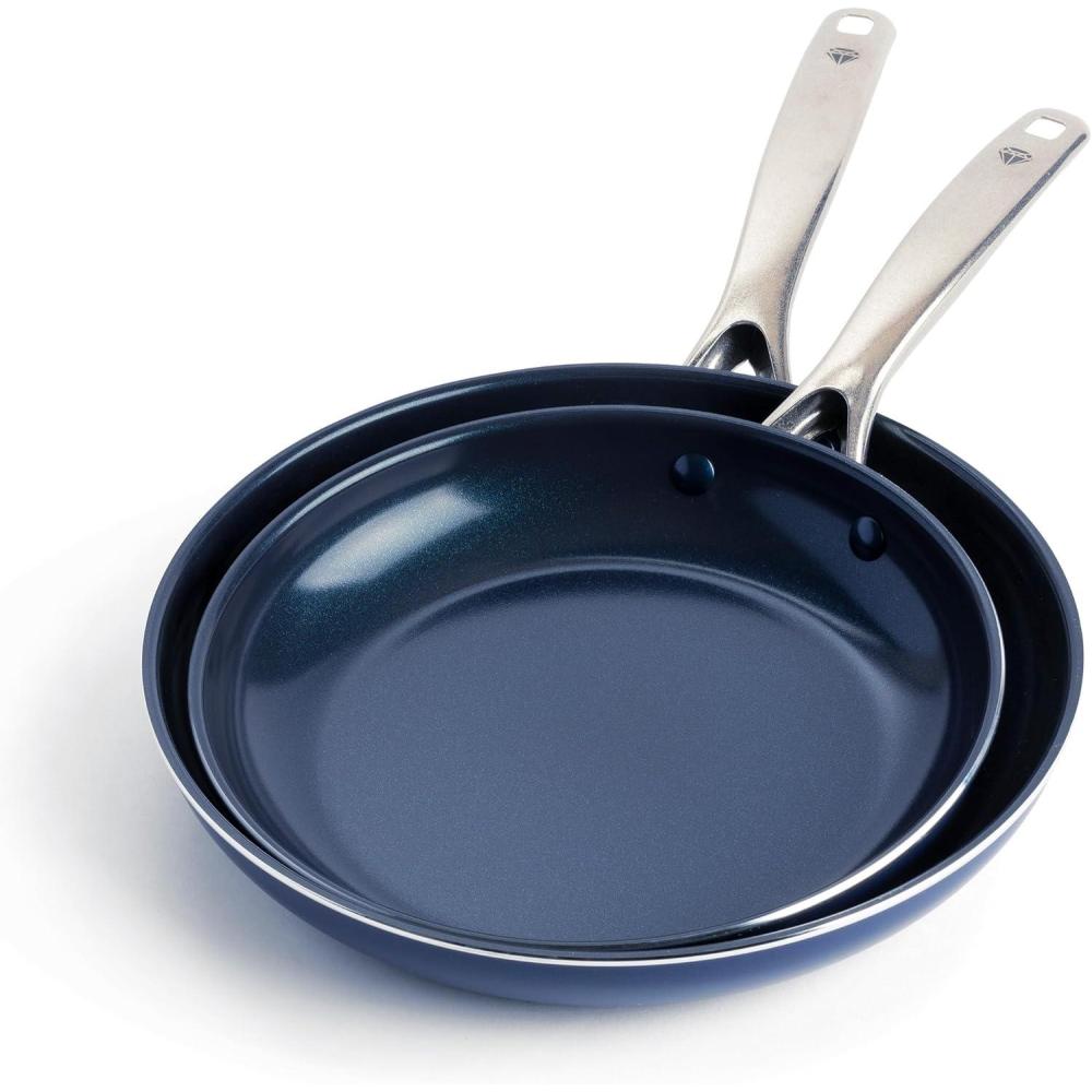 imageBlue Diamond 12 Nonstick Frying Pan with Lid Diamond Infused PFAS amp PTFEFree Ceramic Skillet Dishwasher amp Oven Safe Stay Cool Handle Durable Non Toxic Metal Utensil Safe Glass Lid BlueBlue