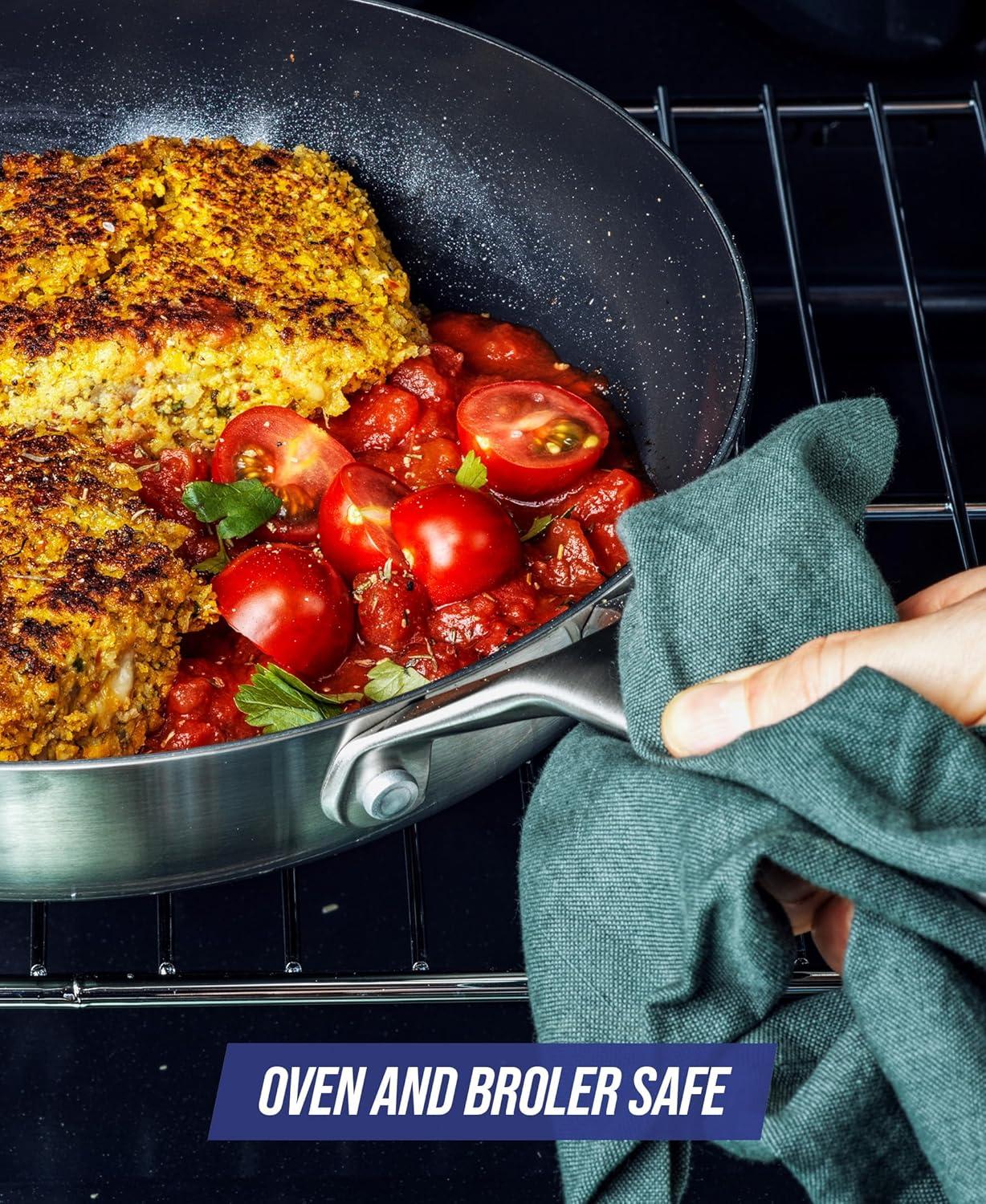 imageBlue Diamond 10 Skillet 5QT Jumbo Cooker 2QT Saucepan Diamond Infused Healthy Ceramic Nonstick PFAS amp PFOAFree ProfessionalGrade Durable HeatResistant Easy Clean Dishwasher Safe BlueSilver