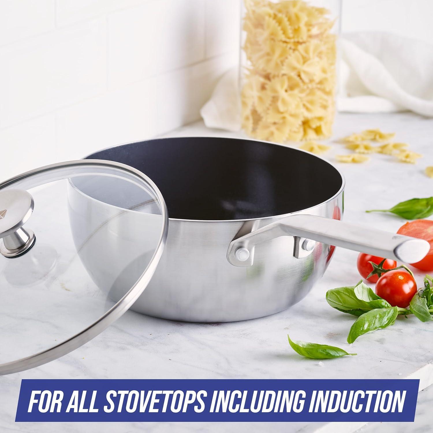 imageBlue Diamond 10 Skillet 5QT Jumbo Cooker 2QT Saucepan Diamond Infused Healthy Ceramic Nonstick PFAS amp PFOAFree ProfessionalGrade Durable HeatResistant Easy Clean Dishwasher Safe BlueSilver