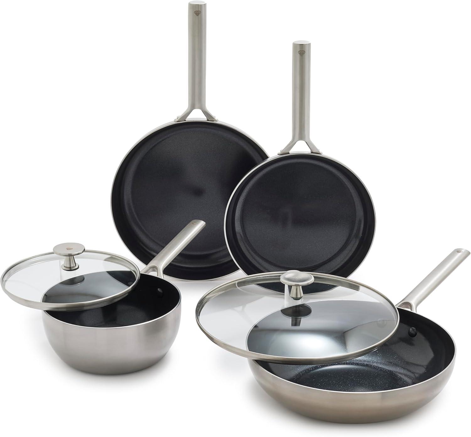 imageBlue Diamond 10 Skillet 5QT Jumbo Cooker 2QT Saucepan Diamond Infused Healthy Ceramic Nonstick PFAS amp PFOAFree ProfessionalGrade Durable HeatResistant Easy Clean Dishwasher Safe BlueSilver