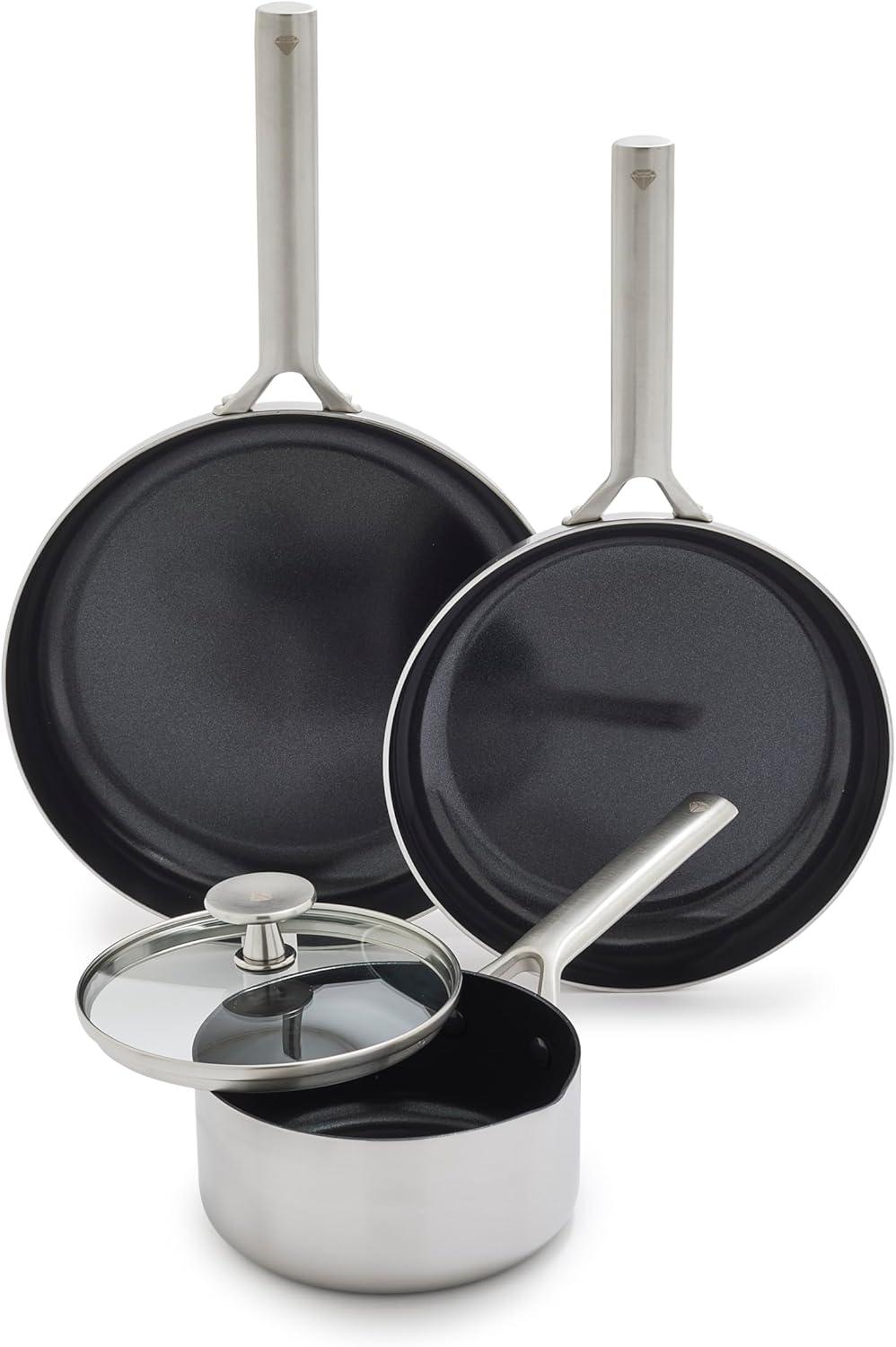 imageBlue Diamond 10 Skillet 5QT Jumbo Cooker 2QT Saucepan Diamond Infused Healthy Ceramic Nonstick PFAS amp PFOAFree ProfessionalGrade Durable HeatResistant Easy Clean Dishwasher Safe BlueSilver
