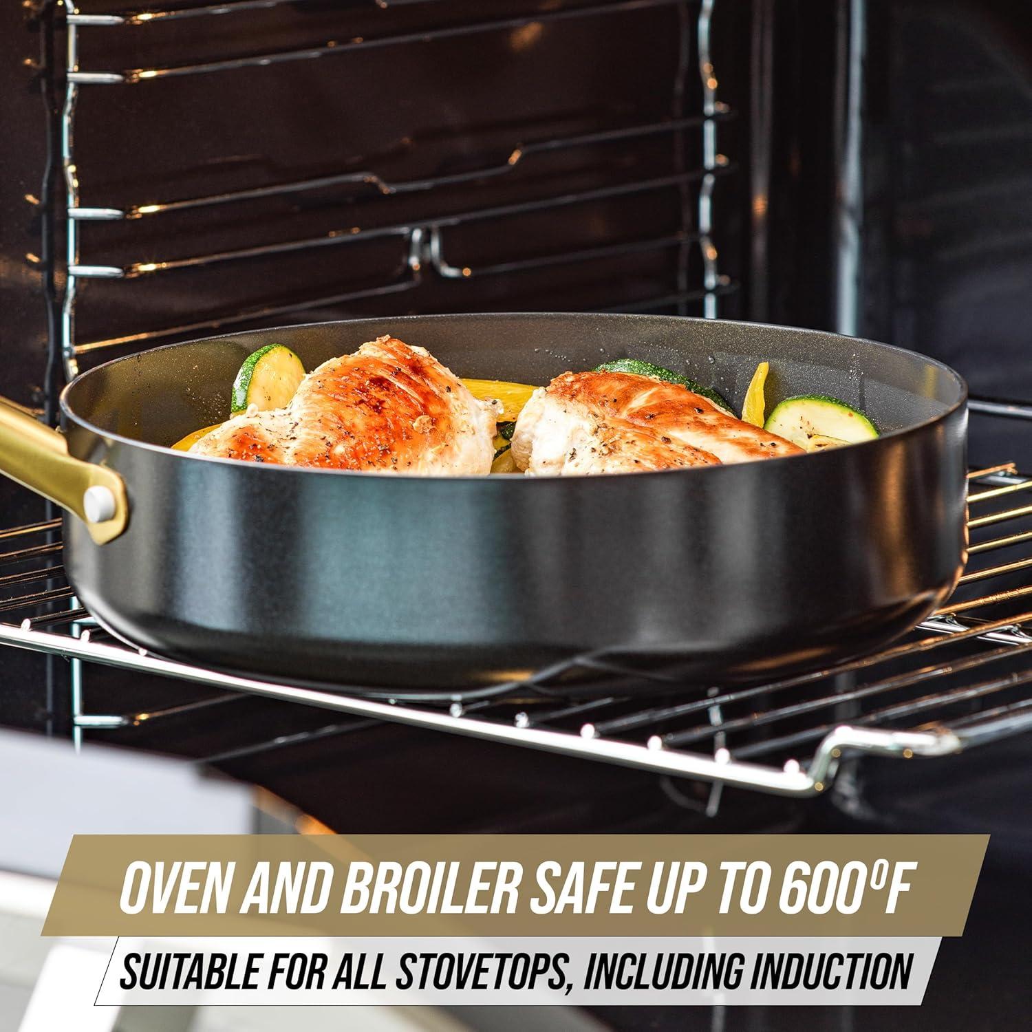 imageBlue Diamond 14 Piece Induction Nonstick Cookware Set Diamond Infused PFASFree Ceramic Nonstick Pots amp Pans Durable Metal Utensil Safe Dishwasher Safe Oven amp Broiler to 600F BlackGold10 Piece Cookware Set