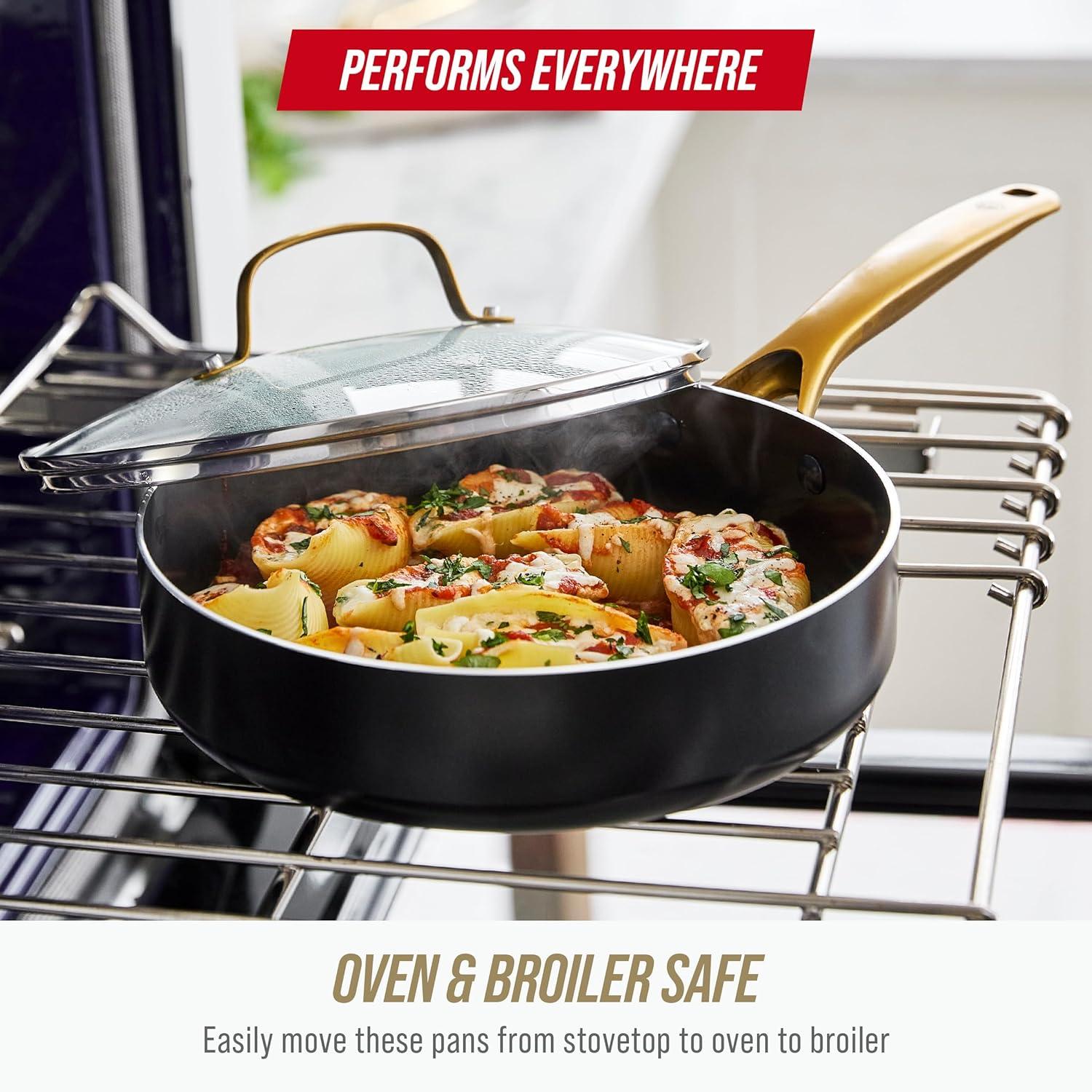 imageBlue Diamond 14 Piece Induction Nonstick Cookware Set Diamond Infused PFASFree Ceramic Nonstick Pots amp Pans Durable Metal Utensil Safe Dishwasher Safe Oven amp Broiler to 600F BlackGold14 Piece Cookware Set