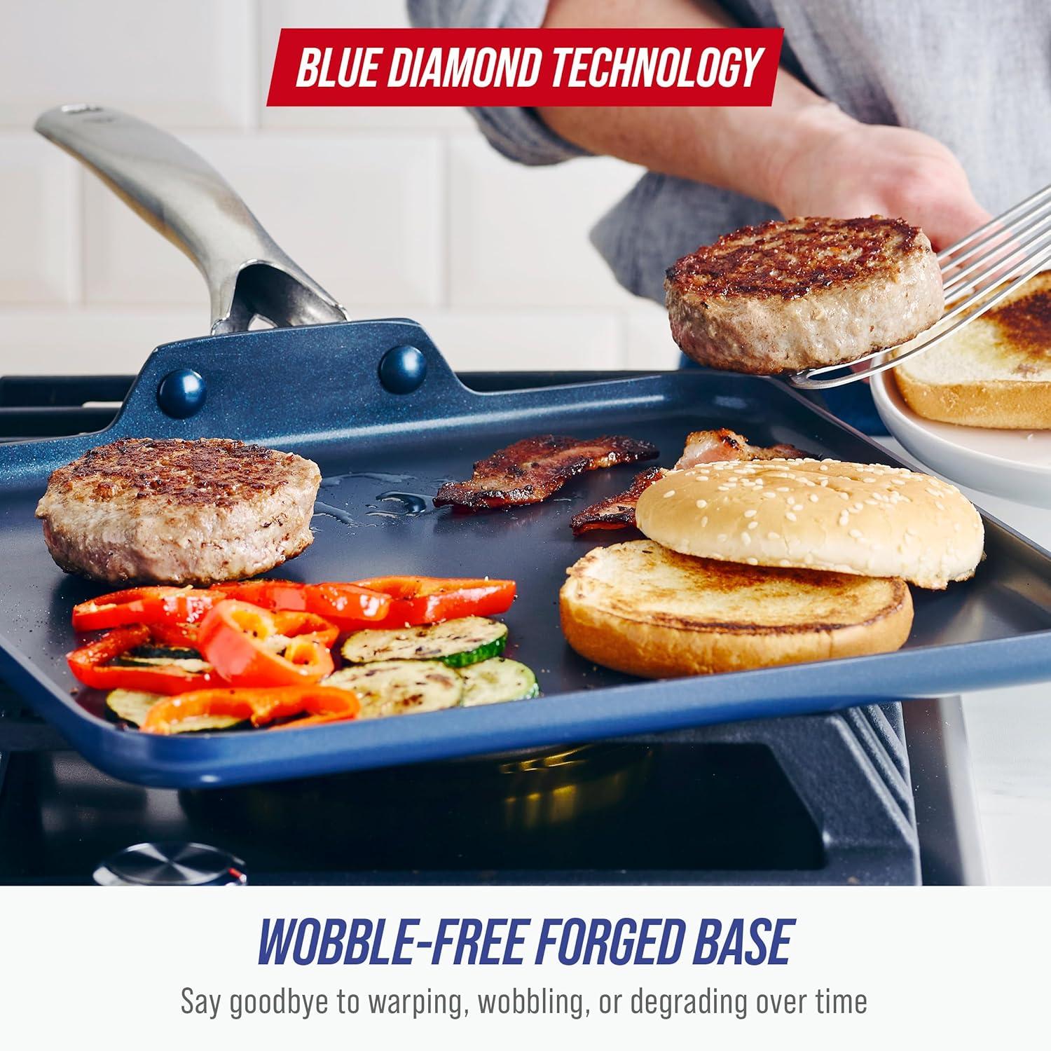 imageBlue Diamond 5QT Saute Pan with Lid Non Toxic PFASFree Diamond Ceramic Nonstick Dishwasher amp Oven Safe Metal Utensil Safe Deep Jumbo Cooker Skillet with Helper Handle Glass Lid BlueBlue