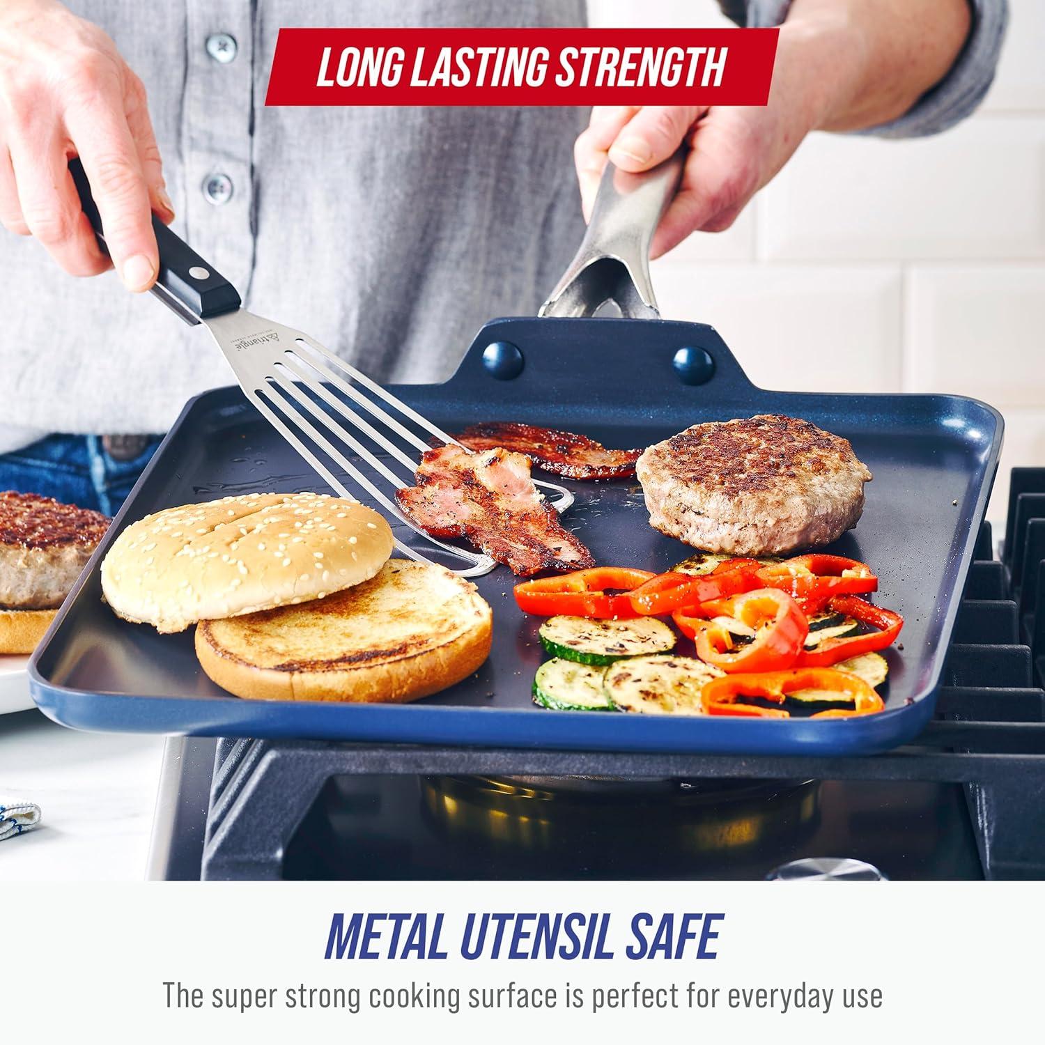 imageBlue Diamond 5QT Saute Pan with Lid Non Toxic PFASFree Diamond Ceramic Nonstick Dishwasher amp Oven Safe Metal Utensil Safe Deep Jumbo Cooker Skillet with Helper Handle Glass Lid BlueBlue