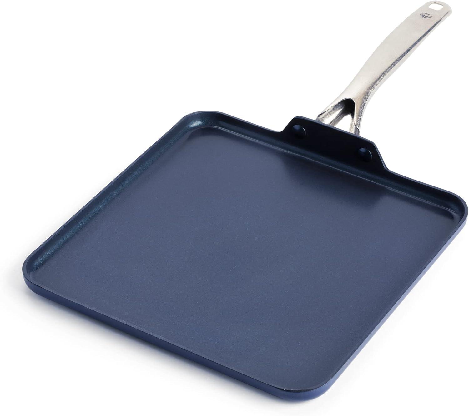 imageBlue Diamond 5QT Saute Pan with Lid Non Toxic PFASFree Diamond Ceramic Nonstick Dishwasher amp Oven Safe Metal Utensil Safe Deep Jumbo Cooker Skillet with Helper Handle Glass Lid BlueBlue