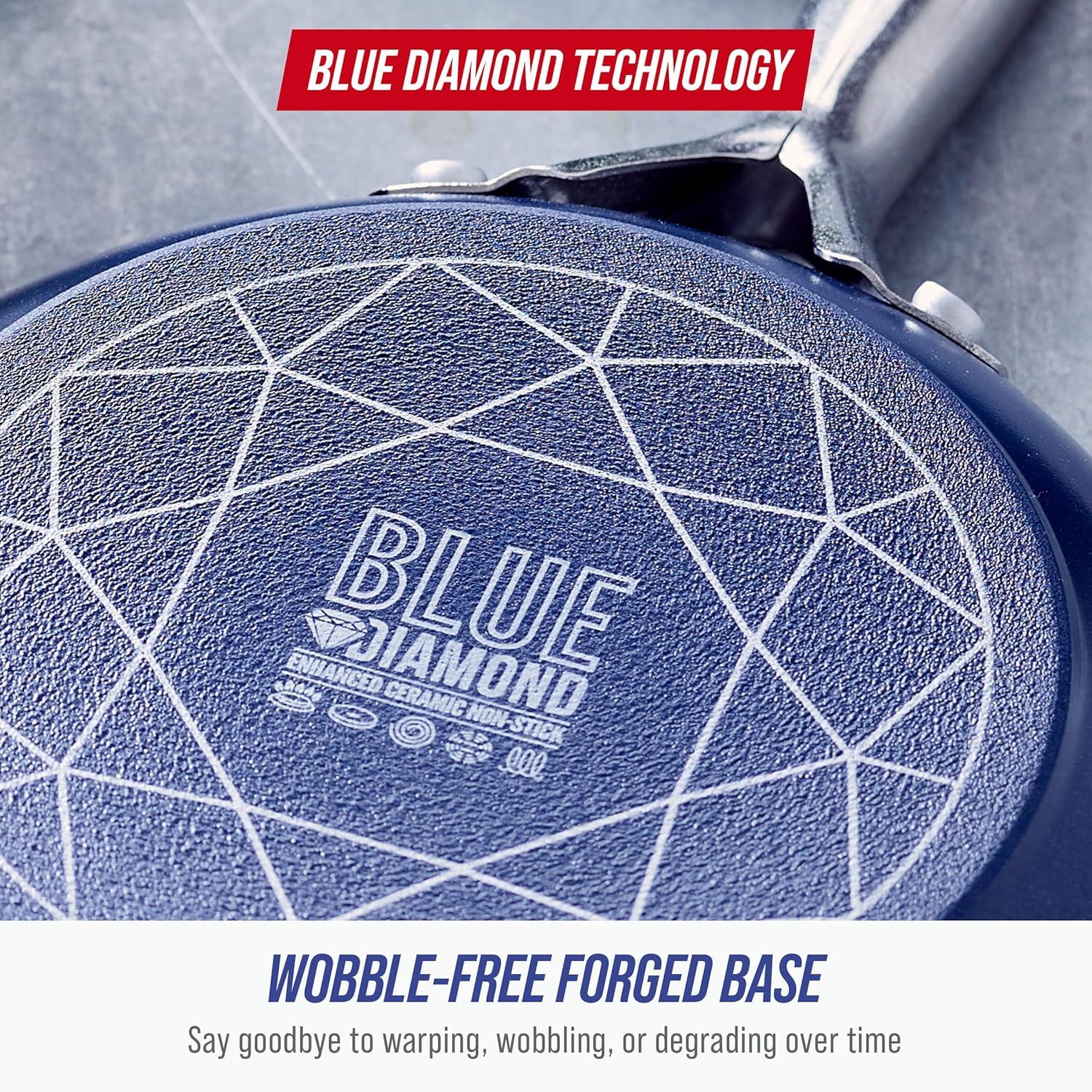 imageBlue Diamond 5QT Saute Pan with Lid Non Toxic PFASFree Diamond Ceramic Nonstick Dishwasher amp Oven Safe Metal Utensil Safe Deep Jumbo Cooker Skillet with Helper Handle Glass Lid BlueBlue
