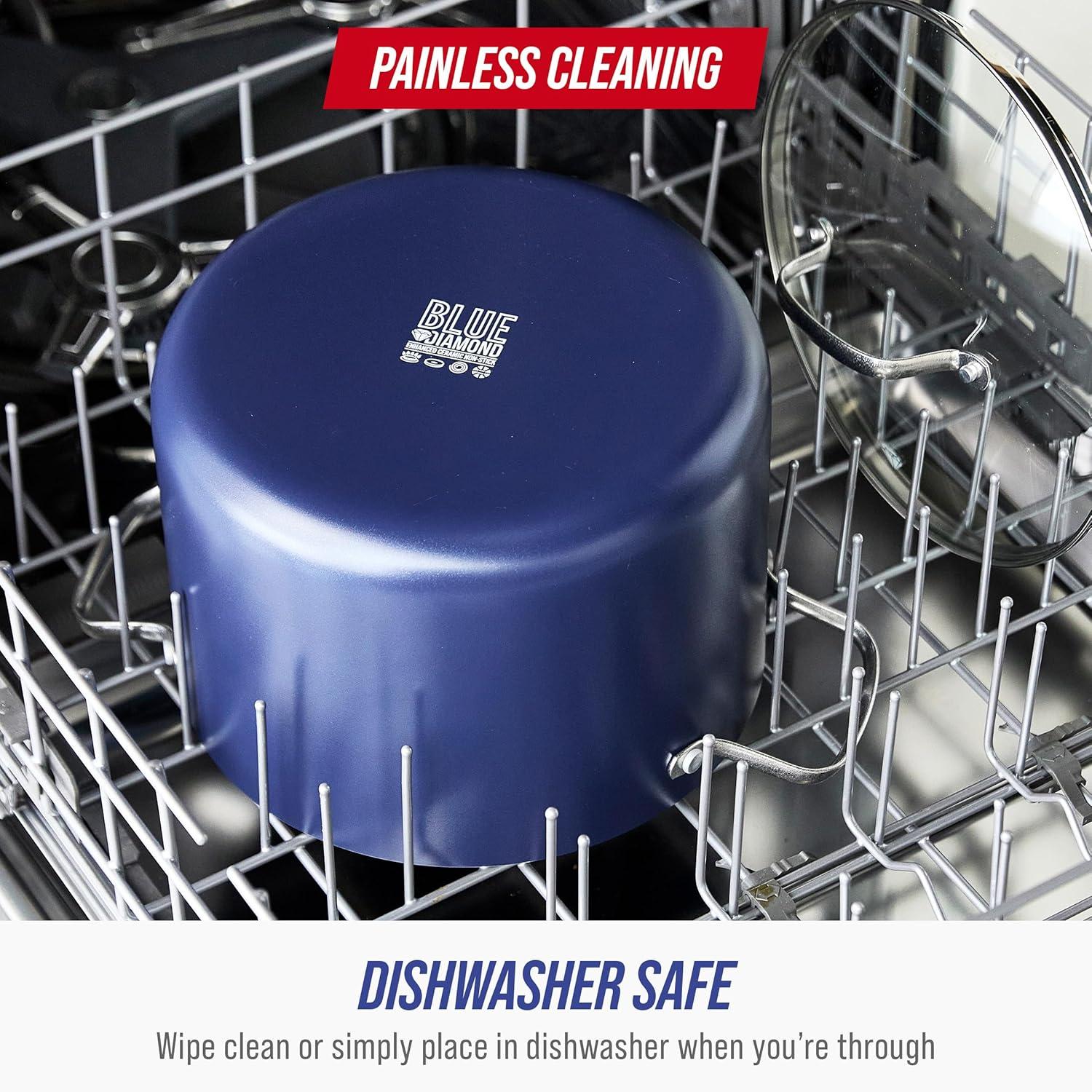 imageBlue Diamond 8QT Nonstick Stockpot with Glass Lid PFASFree Ceramic Multipurpose Cooking Sauces amp Soups Pasta Boiling amp Canning Pot Dishwasher amp Oven Safe Stainless Steel Handles Navy8QT Stockpot with Lid