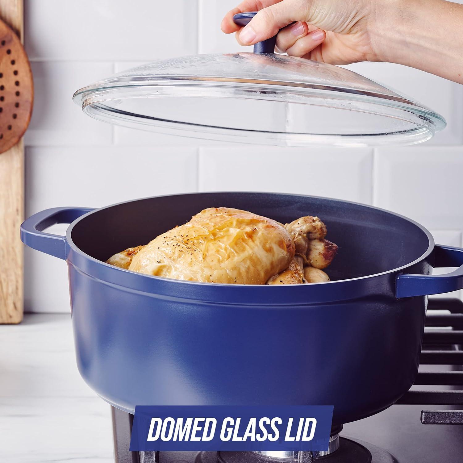 imageBlue Diamond Cookware Diamond Infused Ceramic Nonstick 55QT Dutch Oven with Glass Lid Lightweight Design PFASFree Dishwasher Safe Blue45QT Dutch Oven with Glass Lid
