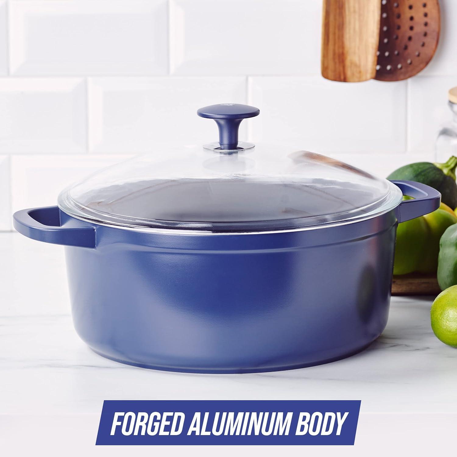 imageBlue Diamond Cookware Diamond Infused Ceramic Nonstick 55QT Dutch Oven with Glass Lid Lightweight Design PFASFree Dishwasher Safe Blue55QT Dutch Oven with Glass Lid