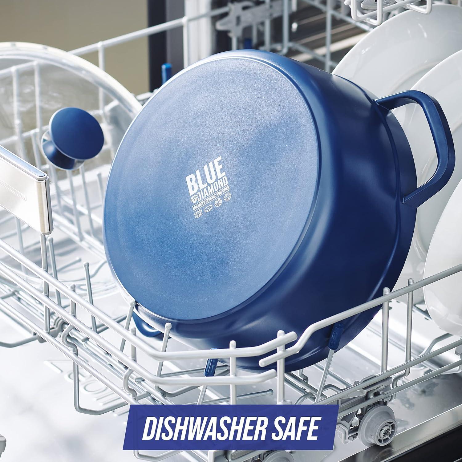 imageBlue Diamond Cookware Diamond Infused Ceramic Nonstick 55QT Dutch Oven with Glass Lid Lightweight Design PFASFree Dishwasher Safe Blue55QT Dutch Oven with Glass Lid