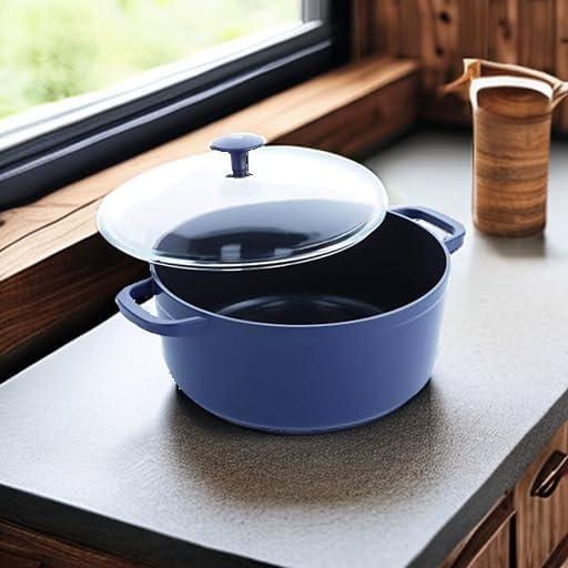 imageBlue Diamond Cookware Diamond Infused Ceramic Nonstick 55QT Dutch Oven with Glass Lid Lightweight Design PFASFree Dishwasher Safe Blue55QT Dutch Oven with Glass Lid