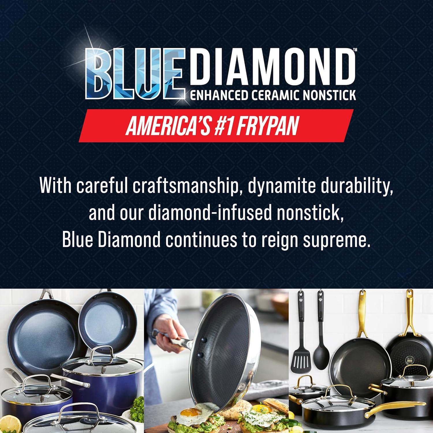 imageBlue Diamond Hybrid Nonstick Stainless Steel 8 Frying Pan PFASFree Ceramic Skillet Diamond Bond Powerful Searing Egg amp Omelet Pan Dishwasher Safe StayCool Handle Induction Ready All Cooktops10 Frying Pan Skillet