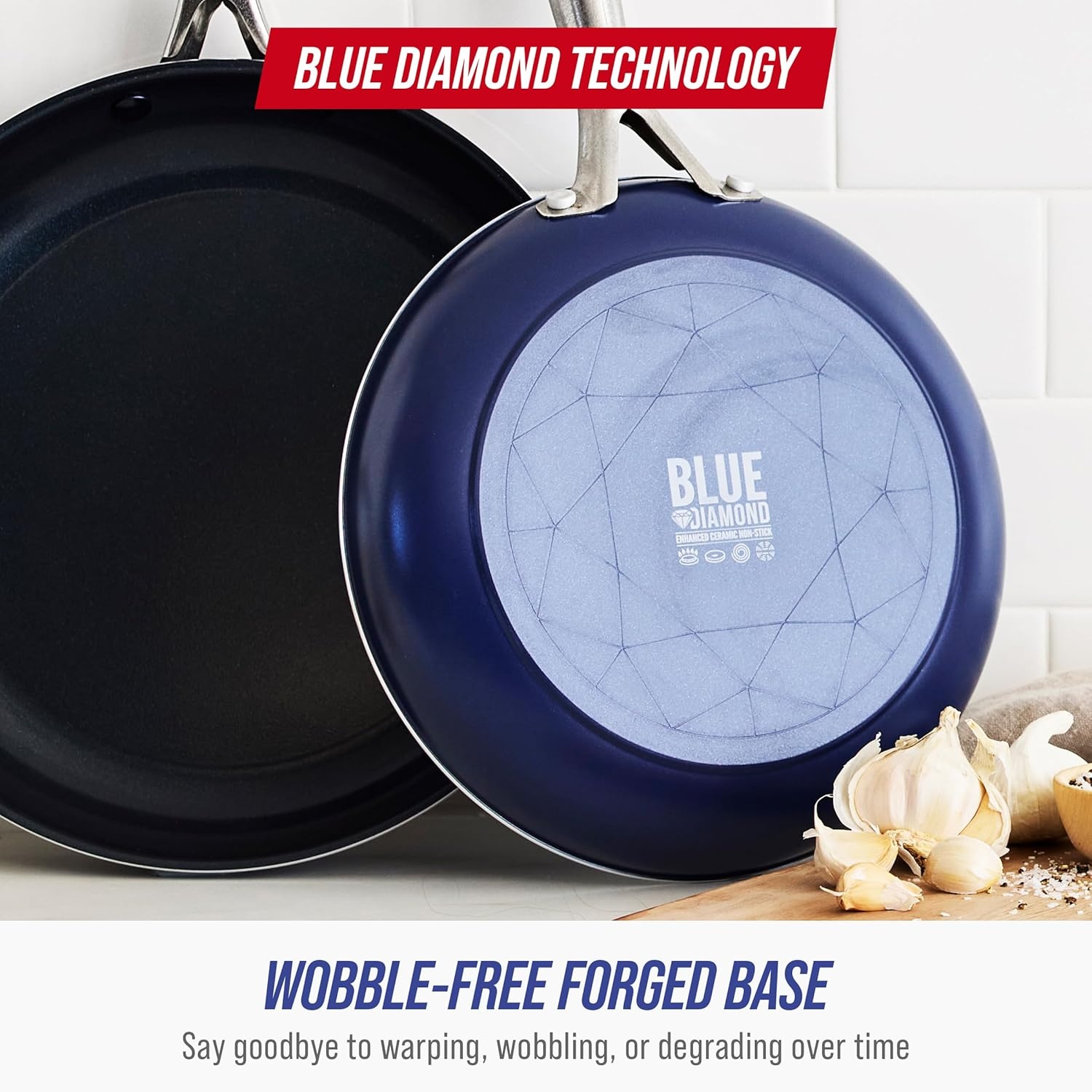 imageBlue Diamond 12 Piece Nonstick Cookware Set Diamond Ceramic Pots amp Pans Dishwasher amp Metal Utensil Safe Non Toxic PFASFree Kitchen Cooking Sauce amp Saute Pans Oven amp Broiler to 600F Blue