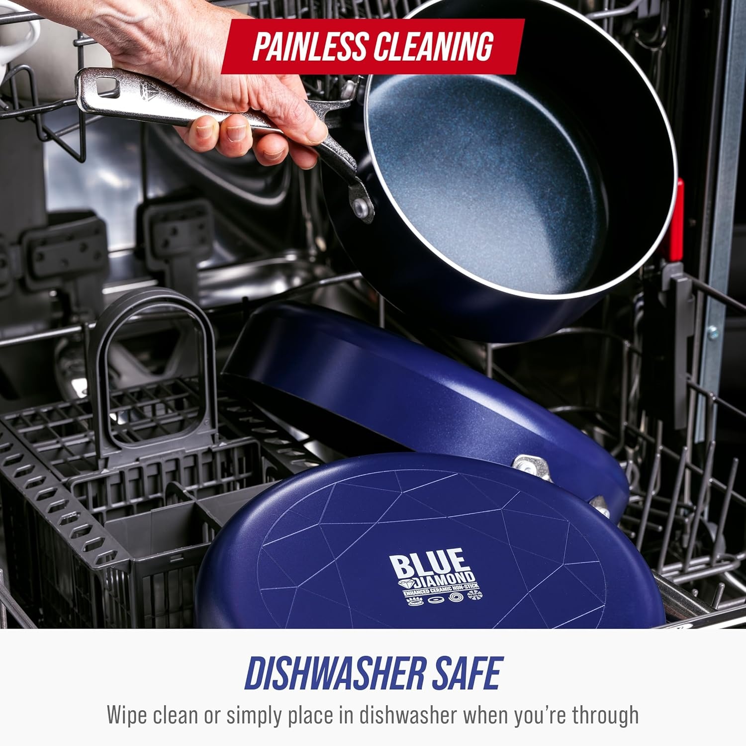 imageBlue Diamond 12 Piece Nonstick Cookware Set Diamond Ceramic Pots amp Pans Dishwasher amp Metal Utensil Safe Non Toxic PFASFree Kitchen Cooking Sauce amp Saute Pans Oven amp Broiler to 600F Blue