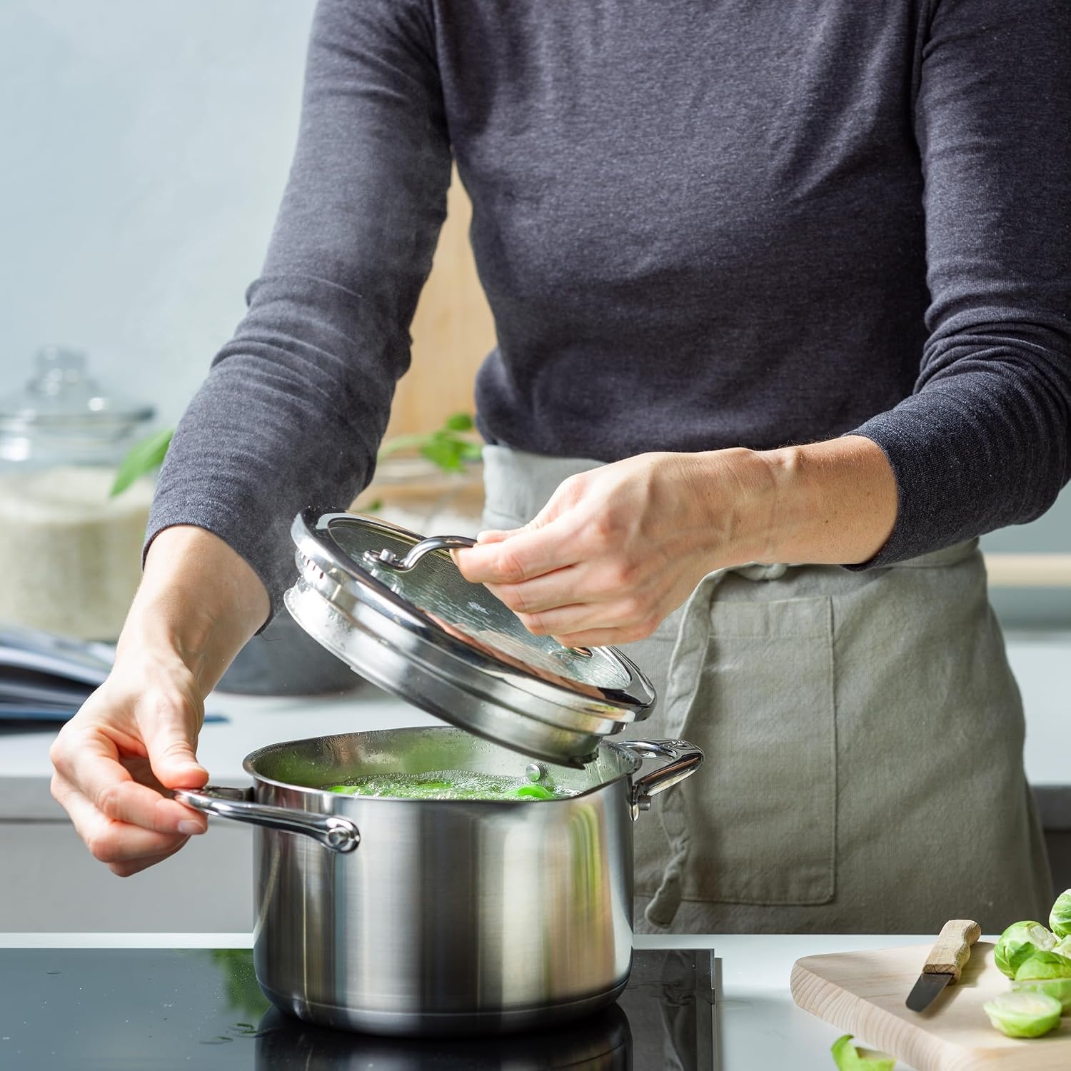 image:imageBK Twist 5Piece Stainless Steel Saucepan Set with Lids Saucepan amp 4 Cooking Pots Stackable Integrated Pouring System Dishwasher Safe Suitable for Induction Cookers OvenSafeSilver