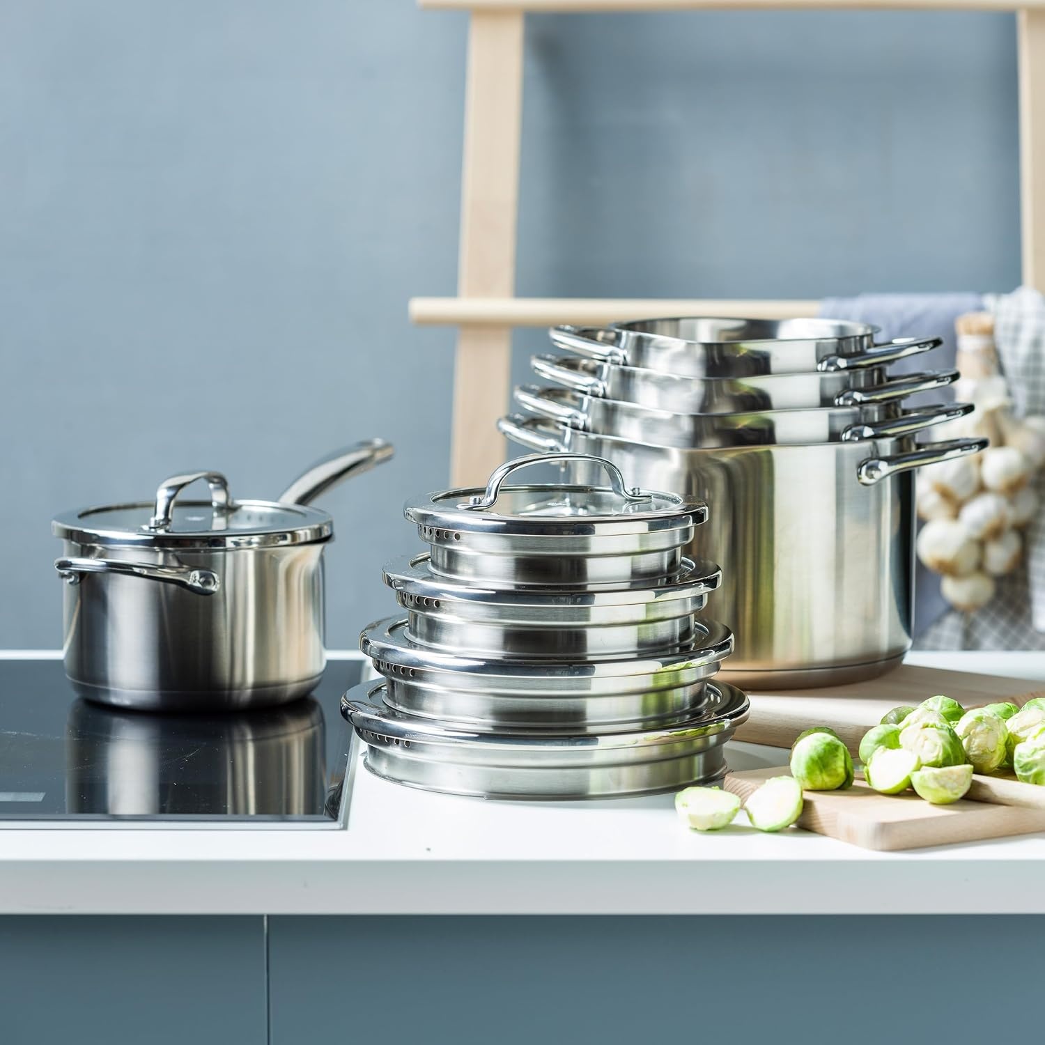 image:imageBK Twist 5Piece Stainless Steel Saucepan Set with Lids Saucepan amp 4 Cooking Pots Stackable Integrated Pouring System Dishwasher Safe Suitable for Induction Cookers OvenSafeSilver