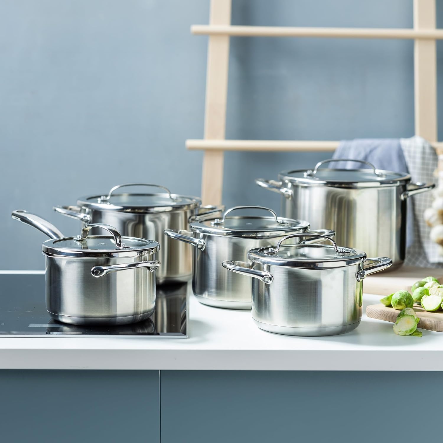 image:imageBK Twist 5Piece Stainless Steel Saucepan Set with Lids Saucepan amp 4 Cooking Pots Stackable Integrated Pouring System Dishwasher Safe Suitable for Induction Cookers OvenSafeSilver