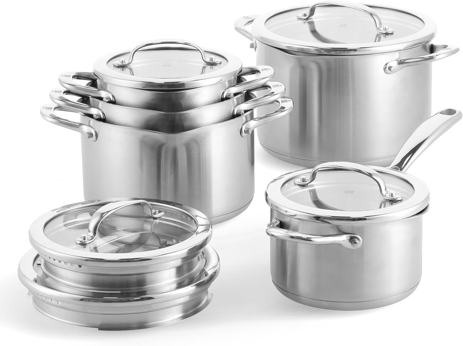 image:imageBK Twist 5Piece Stainless Steel Saucepan Set with Lids Saucepan amp 4 Cooking Pots Stackable Integrated Pouring System Dishwasher Safe Suitable for Induction Cookers OvenSafeSilver