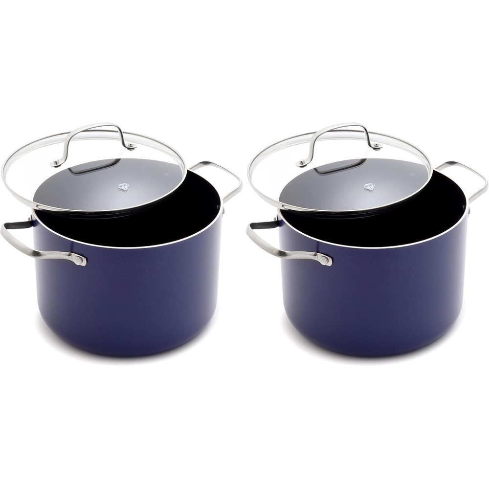 image:imageBlue Diamond 8QT Diamond Infused Ceramic Nonstick Stockpot with Lid Blue 8QT Stockpot with Lid Pack of 2
