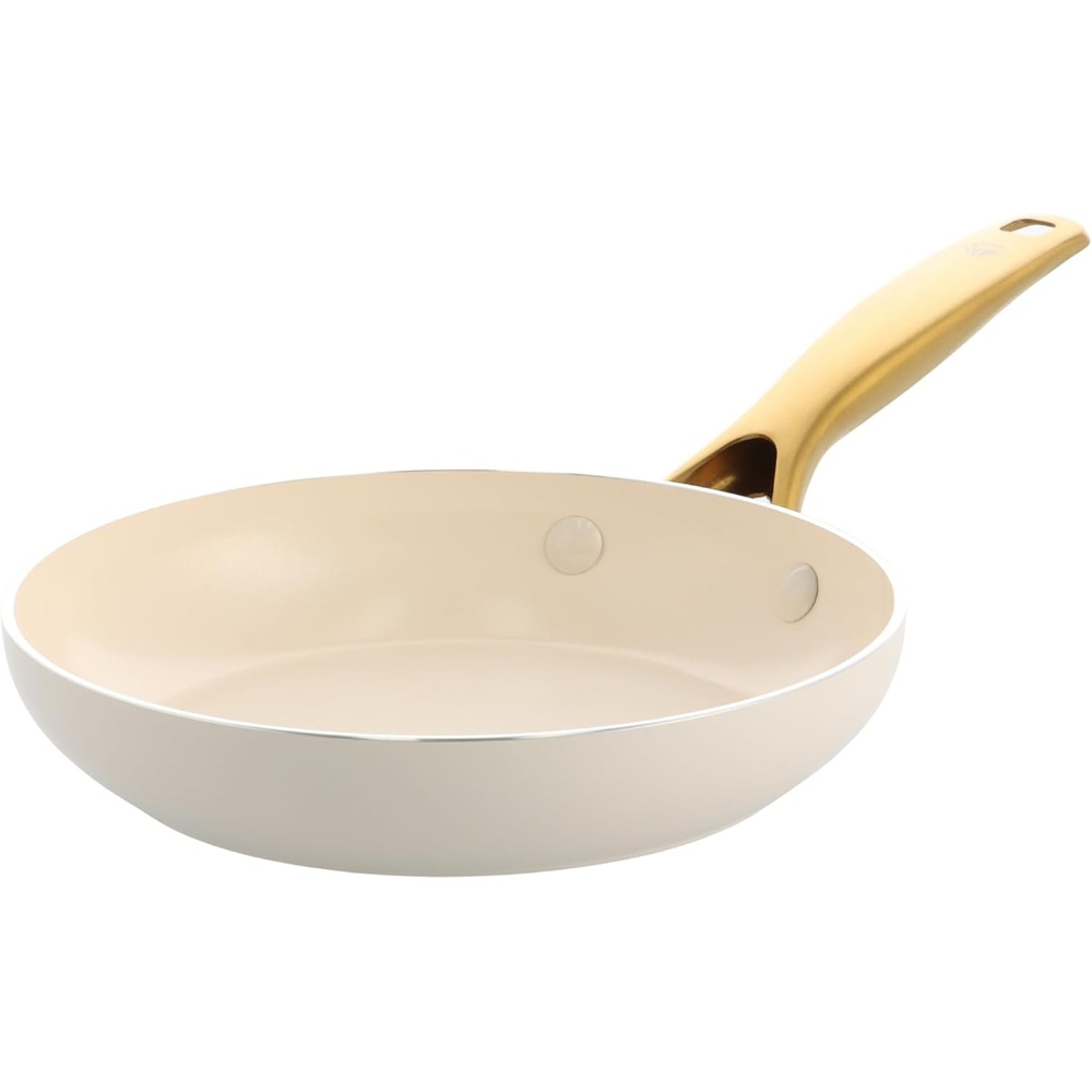 image:imageBlue Diamond Gold Ceramic NonStick Frying Pan 20 cm Diamond Reinforced PFASFree Ceramic Pan Induction Dishwasher amp Oven Safe Golden Stainless Steel Handle Metal Cutlery Safe Egg Pan White