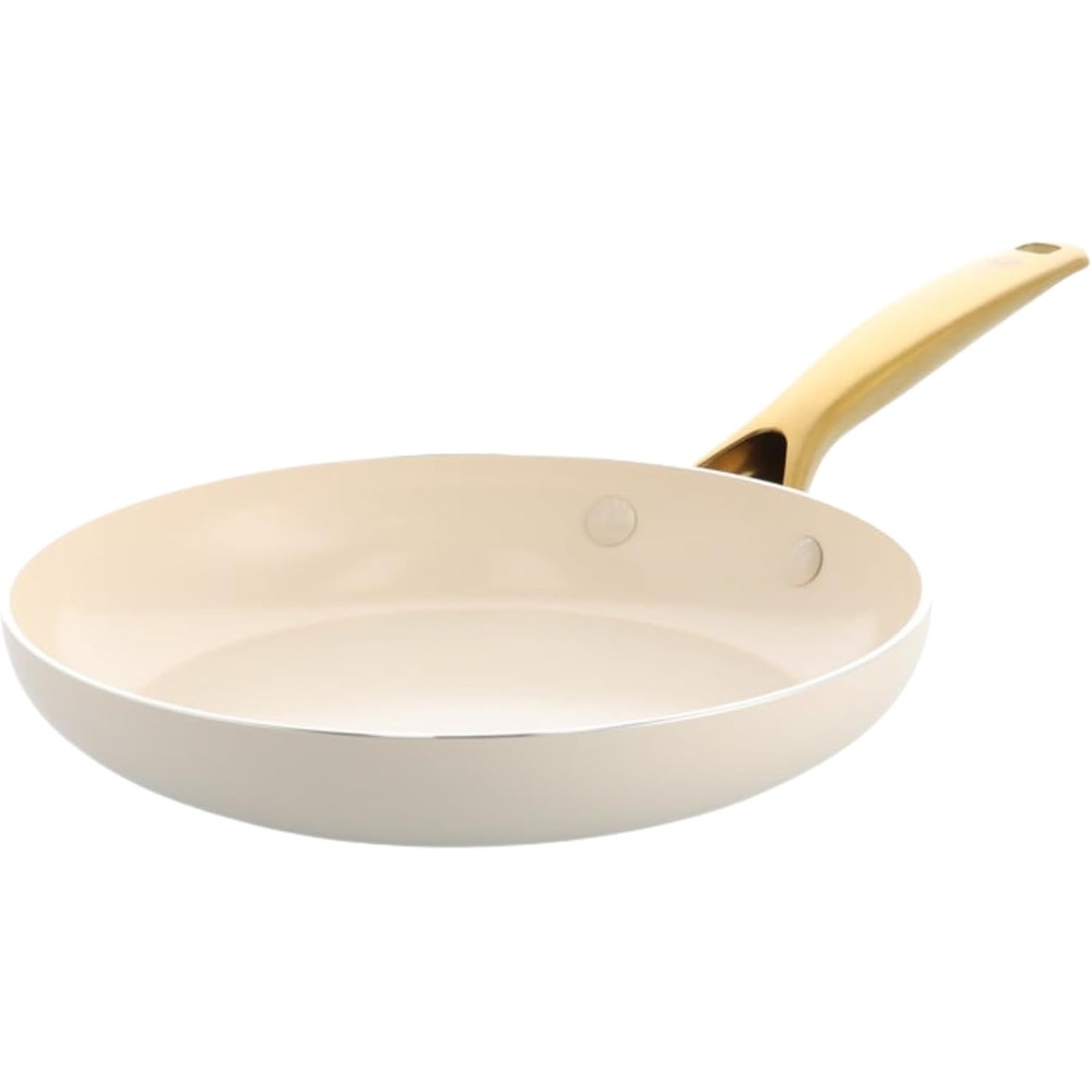 image:imageBlue Diamond Gold Ceramic NonStick Frying Pan 24 cm Diamond Reinforced PFASFree Ceramic Pan Induction Dishwasher amp Oven Safe Golden Stainless Steel Handle Metal Cutlery Safe Egg Pan White