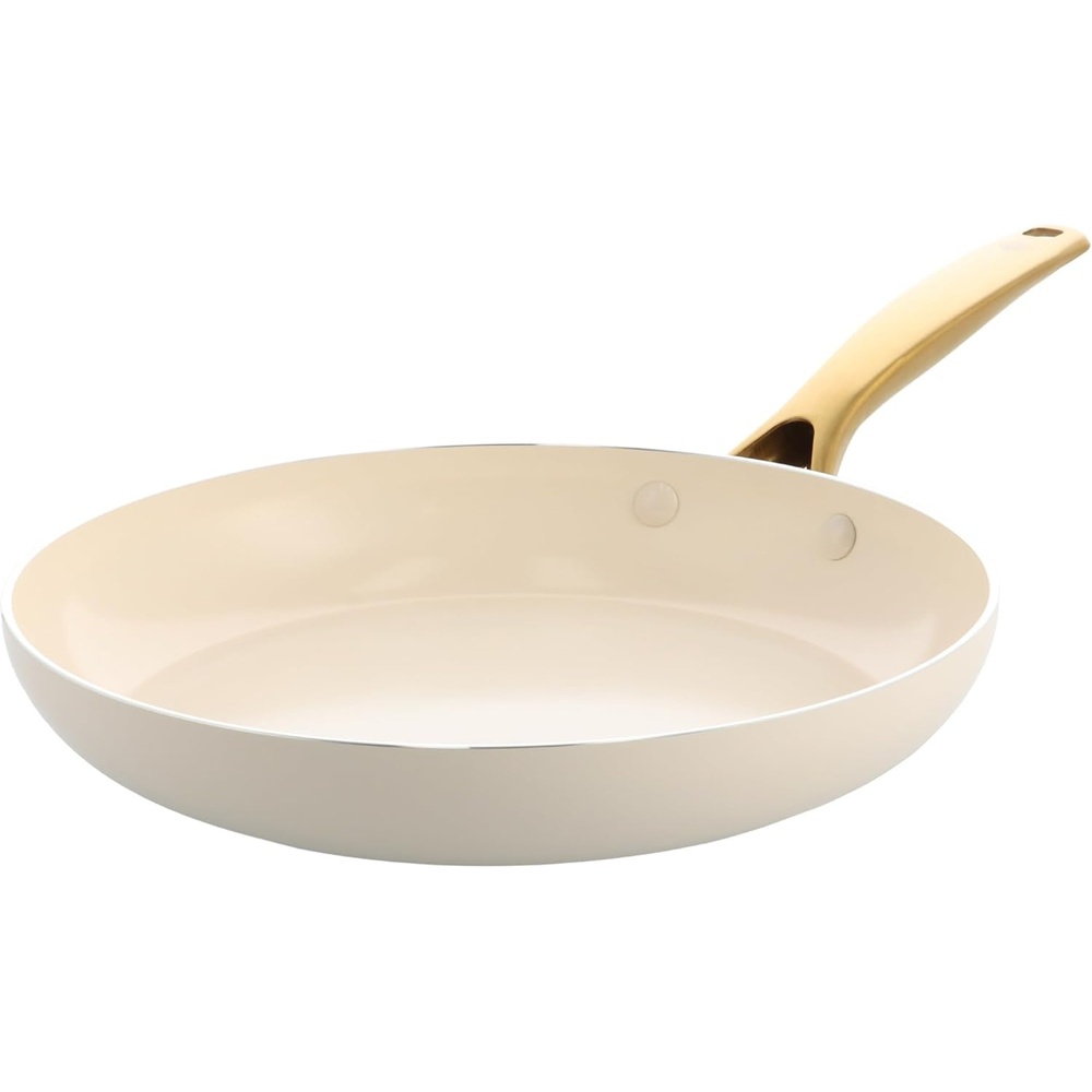 image:imageBlue Diamond Gold Ceramic NonStick Frying Pan 28 cm Diamond Reinforced PFASFree Ceramic Pan Induction Dishwasher amp Oven Safe Golden Stainless Steel Handle Metal Cutlery Safe Egg Pan White