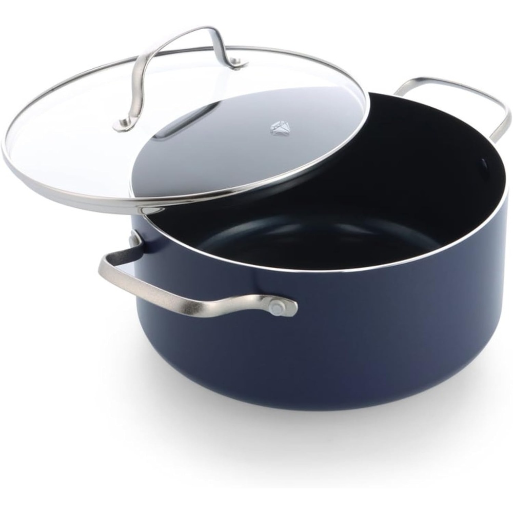 image:imageBlue Diamond Induction Diamond Ceramic NonStick Saucepan 24 cm491 L with Glass Lid PFAS Free Induction Safe Dishwasher Safe Oven Safe Blue