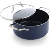 Blue Diamond Induction Diamond Ceramic Non-Stick Saucepan, 24 cm/4.91 L, with Glass Lid, PFAS Free, Induction Safe, Dishwasher Safe, Oven Safe, Blue