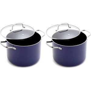 Blue Diamond 8QT Diamond Infused Ceramic Nonstick Stockpot with Lid, Blue, 8QT Stockpot with Lid (Pack of 2)