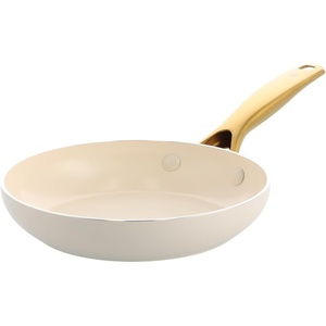 Blue Diamond Gold Ceramic Non-Stick Frying Pan 20 cm, Diamond Reinforced PFAS-Free Ceramic Pan, Induction, Dishwasher & Oven Safe, Golden Stainless Steel Handle, Metal Cutlery Safe, Egg Pan, White