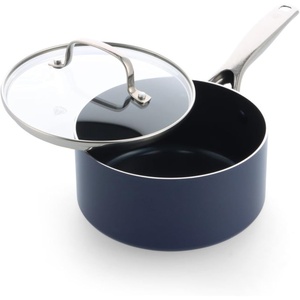 Blue Diamond Induction Diamond Ceramic Non-Stick 18 cm / 2.13 Litre Saucepan with Glass Lid, PFAS-Free, Induction Safe, Dishwasher Safe, Oven Safe, Blue